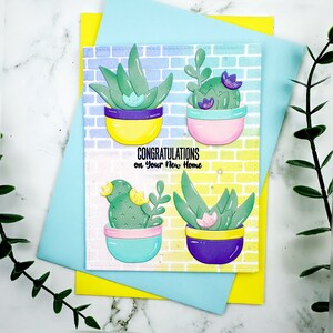 Amoureux des cactus faits à la main félicitations succulentes pour votre nouvelle carte de maison pelouse fauve joyeux shaker pop up carte amoureux des plantes
