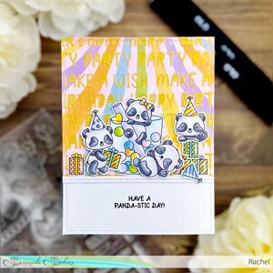 Carte de joyeux anniversaire faite à la main avec des pandas et un sentiment drôle pelouse fauve streamside studios shaker interactif carte pop-up fête des amoureux des pandas