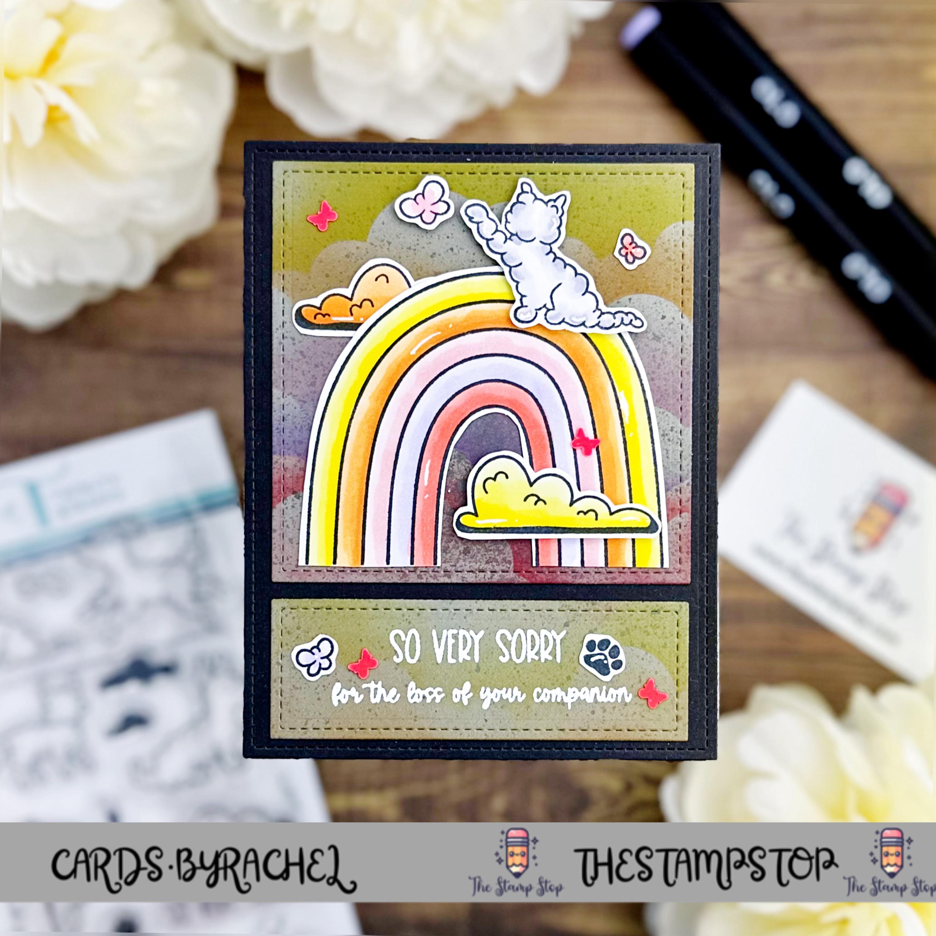 handmade pet sympathy card cat sympathy card rainbow trinity stamps lawn fawn so very sorry interactive pop up easel