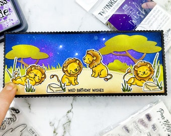 handmade interactive light up birthday card with lights safari savanna desert and lions funny punny sentiment shaker pop up card lawn fawn