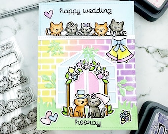 handmade wedding card happy wedding congratulations on your marriage with cats lawn fawn shaker interactive shaker pop up card catlover