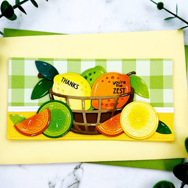 handmade thank you card with funny sentiment lemons oranges fruits fruit basket lawn fawn interactive shaker pop up card