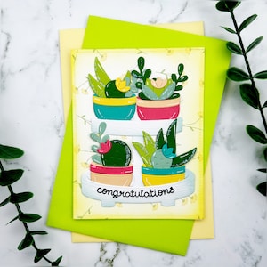 Carte d’anniversaire succulente pour amoureux des cactus, faite à la main, carte de félicitations, fauve de pelouse, shaker heureux, carte pop-up pour amoureux des plantes