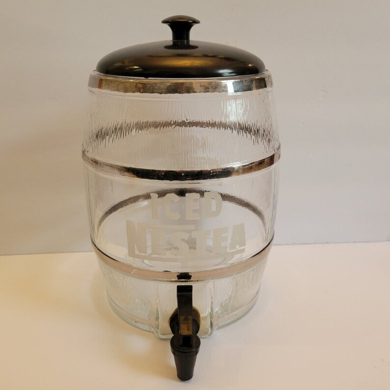 Vintage, 1950's, Iced Tea Nestea Dispenser, Barrel Water Cooler Glass ...
