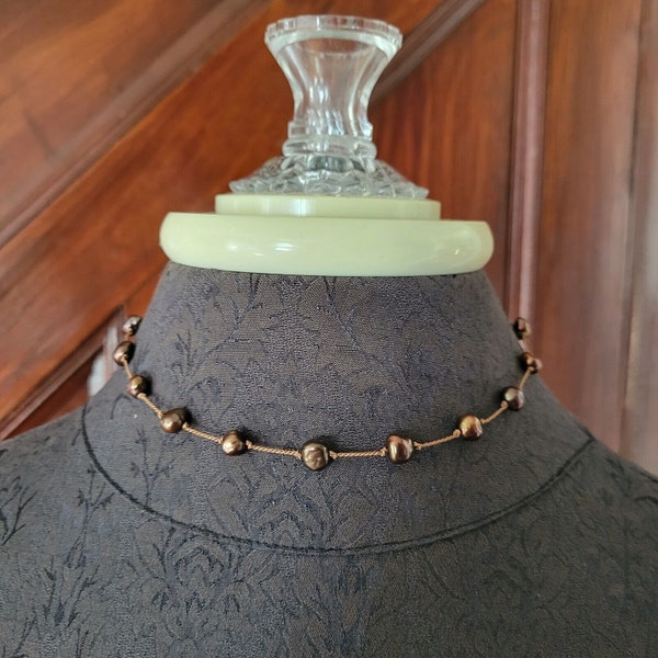 Bronze Brown Chocolate Pearl Necklace with 925 Sterling Silver Clasp / 14 inches