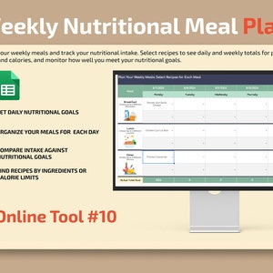 Weekly Nutritional Meal Planner | Nutrition Planner | Meal Planning Spreadsheet | Nutritional Planner | Nutrition Tracking | Food Tracking