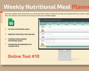 Weekly Nutritional Meal Planner: Google Sheets, Recipe Database (Digital Download)