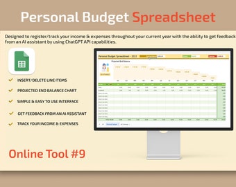 Personal Budget Spreadsheet | ChatGPT Financial Assistant | Budgeting Google Sheets | Income and Expense Tracker