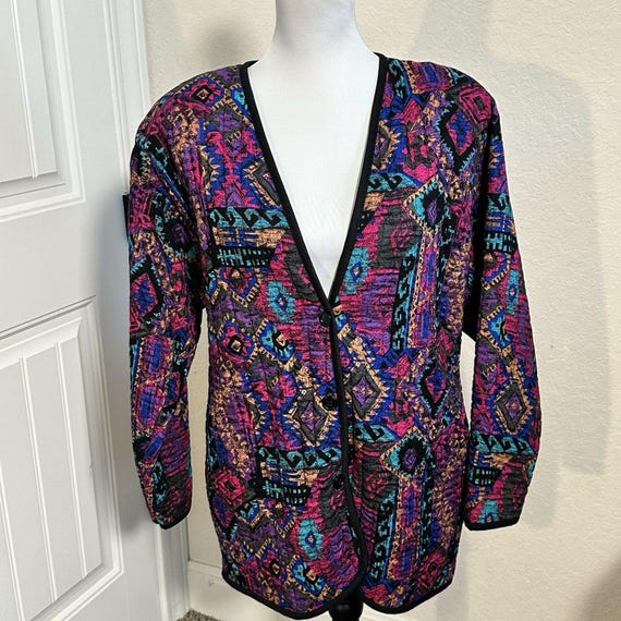 Vintage Willow Ridge Vibrant Patchwork Quilt Style Floral Pattern Blazer Small