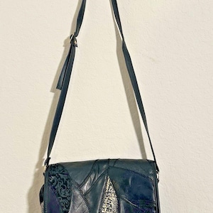 Vintage Black Patchwork Leather Purse 90s cross body adjustable strap