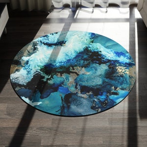 Abstract Blue Boho Rug, Round Blue Rug, Abstract Rug, Blue Mat ...
