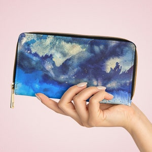 Blue Mirage II&#39; Blue Abstract Art Zipper Wallet, Abstract Wallet, Blue Wallet, Art Wallet