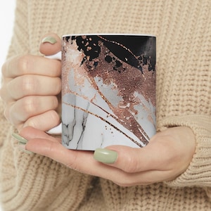 Rose Gold & Schwarz marmorierter Becher, Rose Gold Becher, schwarzer Becher, marmorierter Becher, Achat Becher, Geschenke unter 20
