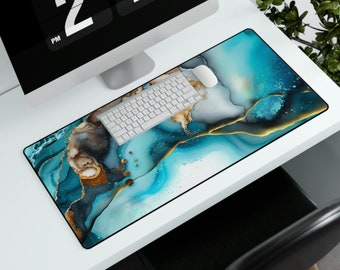XL Turquoise Desk Mat, Marble Desk Mat, Turquoise Desk Pad, Agate Desk Mat, Agate Desk Pad, XL Gaming Desk Mat, Ocean Desk Mat