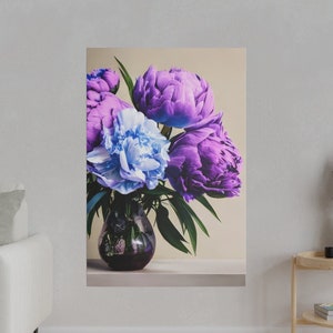 Canvas Wrap, Canvas Art, Peony Canvas Art, Peonies Wall Art, Peony Wall Art, Purple Blue Art, Purple Blue Decor, Purple Blue Wall Art