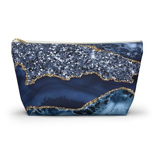 Blue Agate Accessory Pouch, Blue Makeup Bag, Blue Cosmetics Bag, Agate Makeup Bag, Agate Cosmetics Bag, Glam Makeup Bag
