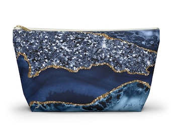 Borsa per accessori in agata blu, borsa per il trucco blu, borsa per cosmetici blu, borsa per il trucco in agata, borsa per cosmetici in agata, borsa per il trucco Glam