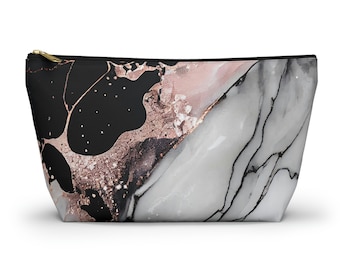 Rose Gold Black Accessory Pouch, Rose Gold Marble Pouch, Blush Marble Cosmetics Bag, Blush Cosmetics Bag, Rose Gold Makeup Bag