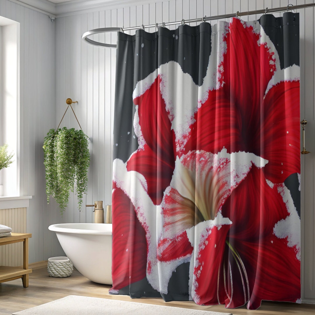 Red Shower Curtain, Amaryllis Shower Curtain, Floral Shower Curtain ...