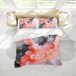 Coral Abstract Art Comforter, All Season Comforter, Peach Bedding, Twin, Queen and King Sizes, Original Art Bedspread, Artwork Blanket