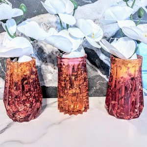 Set of 3 Small Red Orange Resin Vases, Mini Red Orange Gold Leaf Flower Vase, Home Decoration Decor Flowerpot, Vintage Look Vase