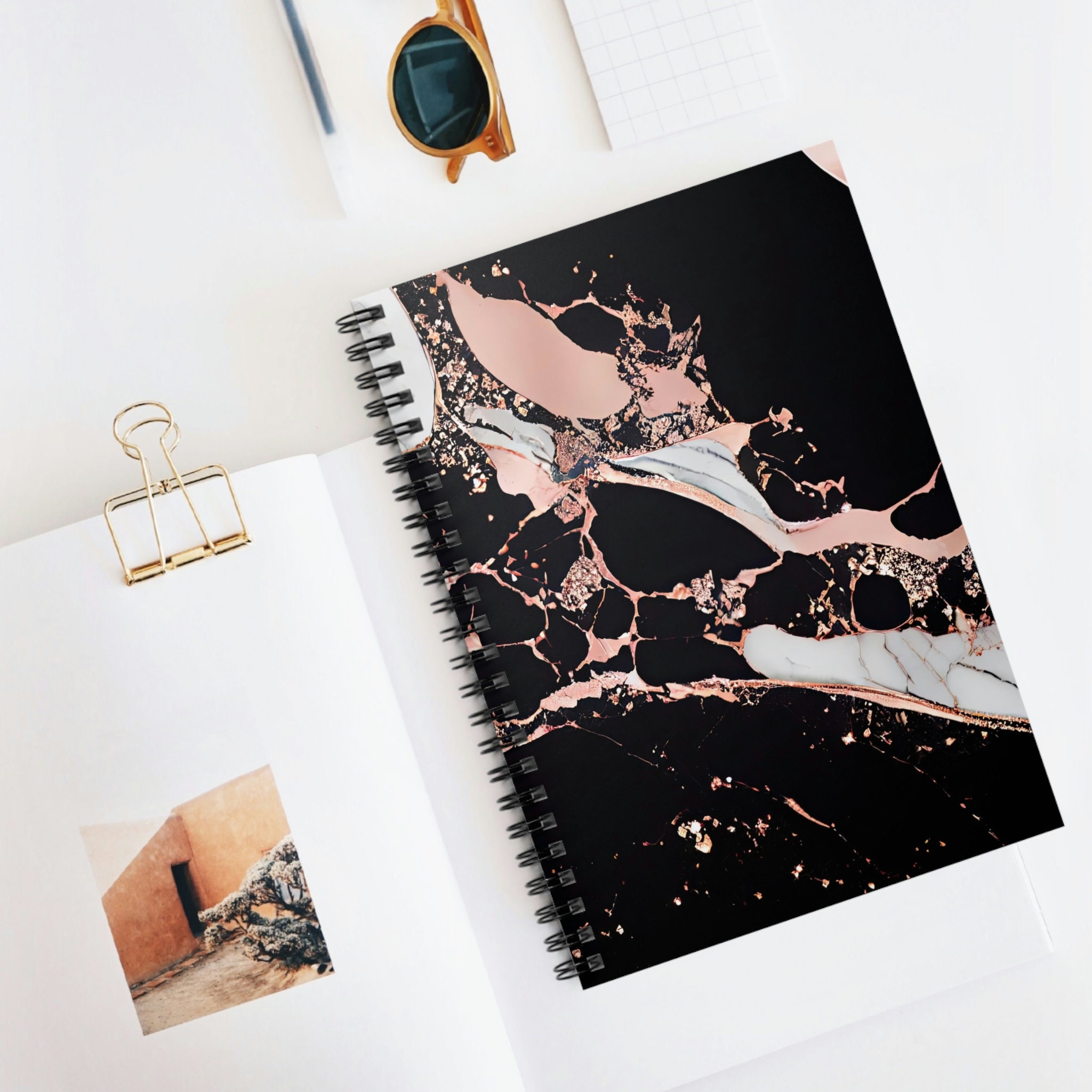 Black Marble Notebook, Spiral Notebook, Black Notebook, Agate Notebook ...