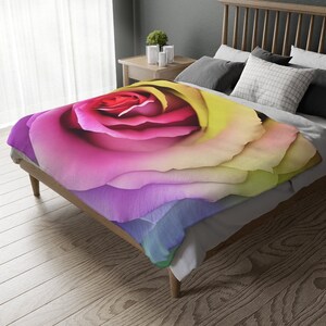 Velveteen Minky Blanket (Two-sided print), Colorful Rose Blanket, Colorful Blanket, Rose Blanket, Roses Blanket, Rainbow Blanket