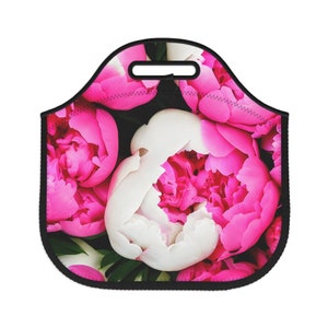 Lunch Bag, Hot Pink Peonies Lunch Bag, Peonies Lunch Bag, Peony Lunch Bag, Hot Pink Lunch Bag, Pink Lunch Bag, Flower Lunch Bag