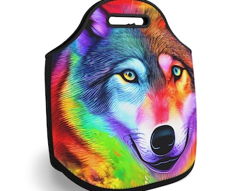 Lunch Bag, Wolf Lunch Bag, Wolves Lunch Bag, Rainbow Lunch Bag