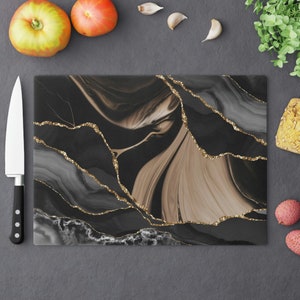 Black Glass Cutting Board, Agate Cutting Board, Marble Serving Tray, Large cutting board, Geode decor, Agate chopping board
