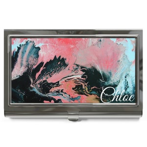 Titular de la tarjeta de visita de arte abstracto / Arte original 'Coral Overture' Caja del titular de la tarjeta de visita Coral Peach / Nombre personalizado Caso personalizado