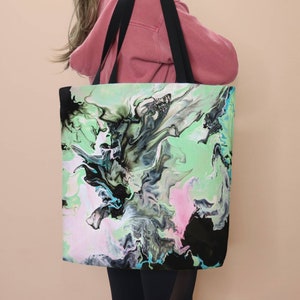 Mint Original Art Tote Bag, 'Beautiful Enigma' Green Beach Bag, Painting Travel Everything Shoulder Bag, Diaper Bag, Gift Idea Under 20