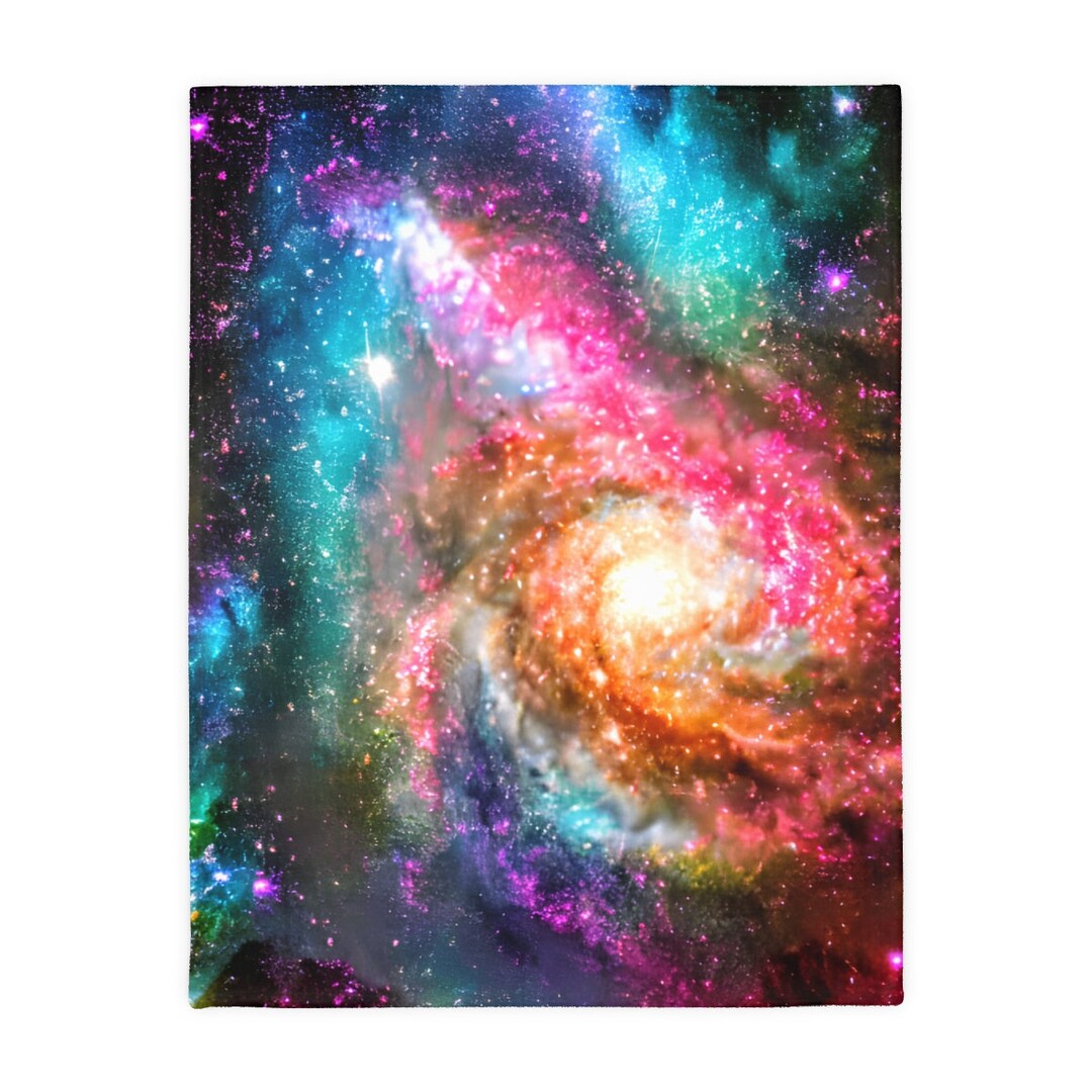 Velveteen Minky Blanket twosided Print, Colorful Galaxy Blanket