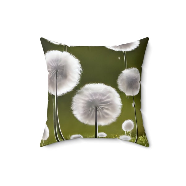 Faux Suede Pillow, Dandelions Pillow, Dandelion Pillow, White Flower Pillow, White Pillow, Green Pillow, Flowers Pillow, Floral Pillow