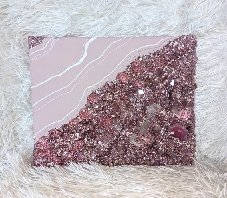 Mini Geode Art Desk and Shelf Decor Small Pink Agate Etsy