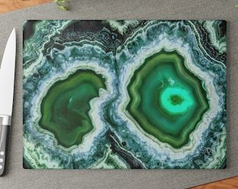 Glass Cutting Board, Green Cutting Board, Green Marble Design Cutting Board, Agate Cutting Board, Geode Cutting Board, Gifts Under 30