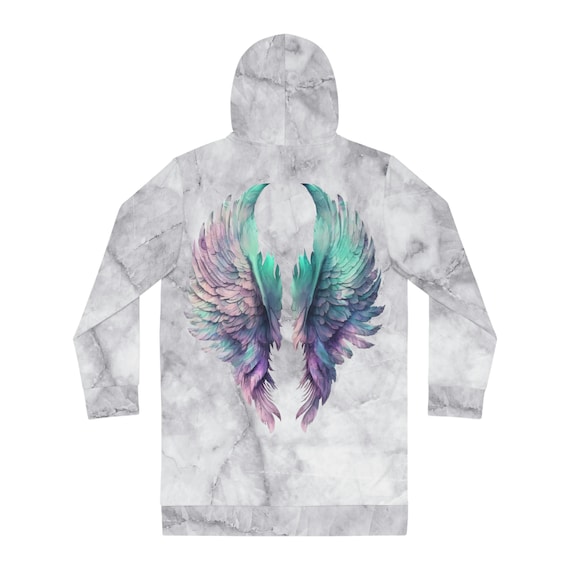 Angel Wings Hoodie Dress, Gray Wings Hoodie, Wings Hoodie, Marble