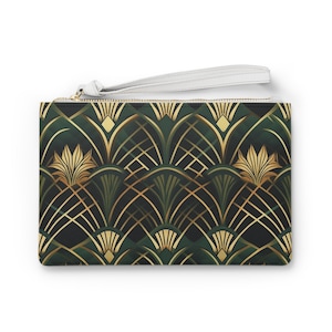 Art deco Clutch Tasche grün gold kleine Geldbörse Vintage Wohnkultur 1920er Jahre elegant retro Akzent Kunstwerk Jugendstil minimalistisch schlichtes Muster vegan