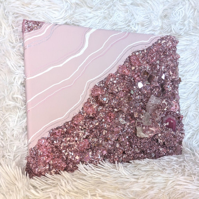 Mini Geode Art Desk and Shelf Decor Small Pink Agate Etsy