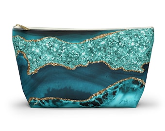 Turquoise Agate Accessory Pouch, Teal Makeup Bag, Teal Cosmetics Bag, Agate Makeup Bag, Agate Cosmetics Bag, Glam Makeup Bag