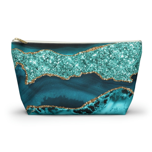 Turquoise Agate Accessory Pouch, Teal Makeup Bag, Teal Cosmetics Bag, Agate Makeup Bag, Agate Cosmetics Bag, Glam Makeup Bag