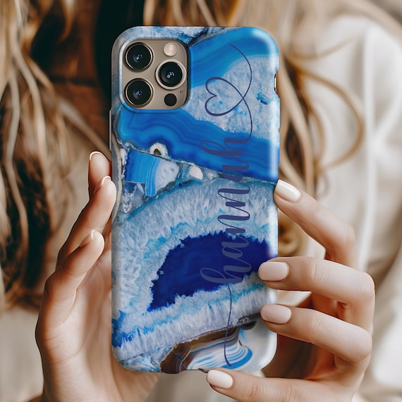 Blue Marble Personalised Phone Case With Initials Personalised