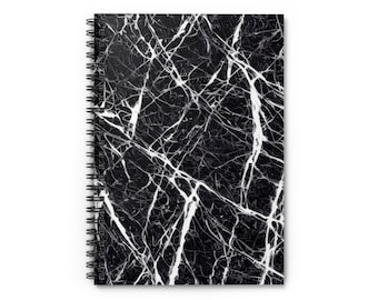 Spiral Notebook, Marble Notebook, Black Notebook, Black White Notebook, Agate Notebook, Geode Notebook