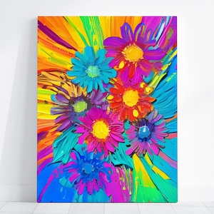 Colorful Floral Wall Art Set of 3 Bright Prints Home Decor Flower ...