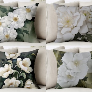Capa de almofada aquarela flores brancas, fronha de flor macia, pintura sham floral, capa de almofada, cottagecore, arte simples