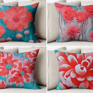 Coral Floral Throw Pillow Cover Trendy Flower Pillowcase Trend Abstract Red Oil Painting Sham Flowers Cushion Case Covers Artwork Art