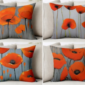 Orange Poppies Throw Pillow Cover Trendy Floral Flower Pillowcase Trend Abstract Painting Sham Flowers Cushion Case Covers Poppy Artwork Art