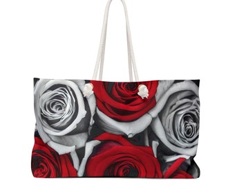 Red Rose Weekender Bag, Red Overnight Bag, Red Weekender Bag, Floral Overnight Bag, Floral Weekender Bag, Flower Overnight Bag