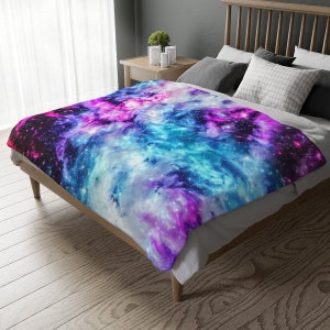 Velveteen Minky Blanket (Two-sided print), Galaxy Blanket, Nebula Blanket, Space Blanket, Turquoise Blanket, Purple blanket