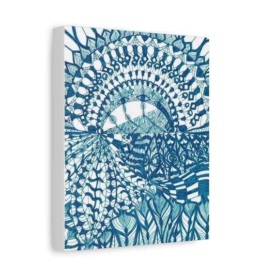 オリジナルアートワークペン画プリント、ティールターコイズ直感